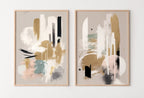 Art mural abstrait moderne neutre, ensemble de 2. Impressions abstraites noires et beiges. Décoration murale neutre, style Japandi.