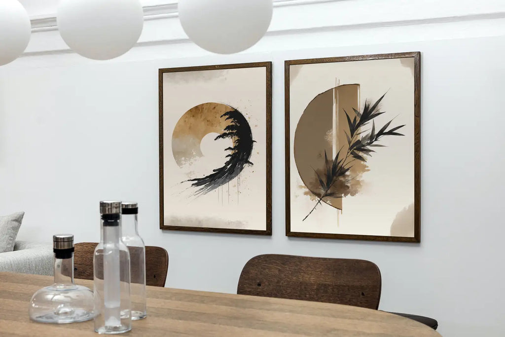 Ensemble d’art mural abstrait moderne neutre (lot de 2) : Téléchargez instantanément ces impressions abstraites en noir et beige pour créer une galerie murale zen et minimaliste. Parfait pour un style Japandi.