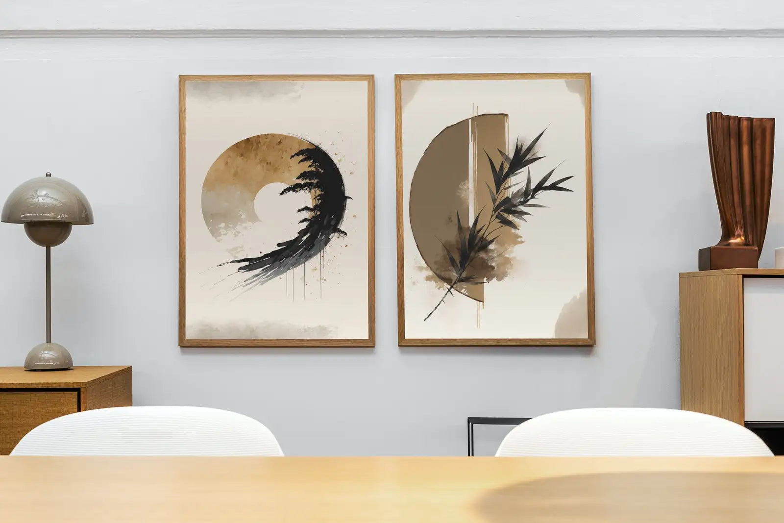Ensemble d’art mural abstrait moderne neutre (lot de 2) : Téléchargez instantanément ces impressions abstraites en noir et beige pour créer une galerie murale zen et minimaliste. Parfait pour un style Japandi.