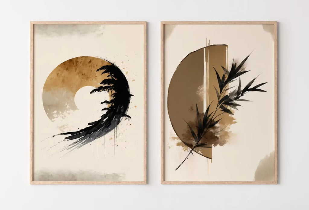 Modern Neutral Abstract Printable Wall Art Set of 2. Black & Beige Wabi Sabi Abstract Prints, Minimalist Zen Gallery Wall, Japandi Wall Art – Printable Wall Art Set