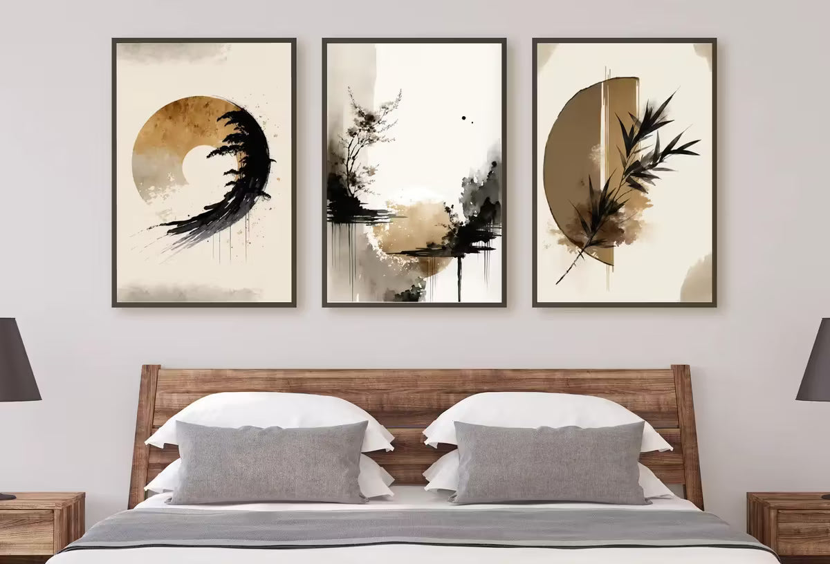 Modern Neutral Abstract Printable Wall Art Set of 3. Black & Beige Wabi Sabi Abstract Prints, Minimalist Zen Gallery Wall, Japandi Wall Art – Printable Wall Art Set