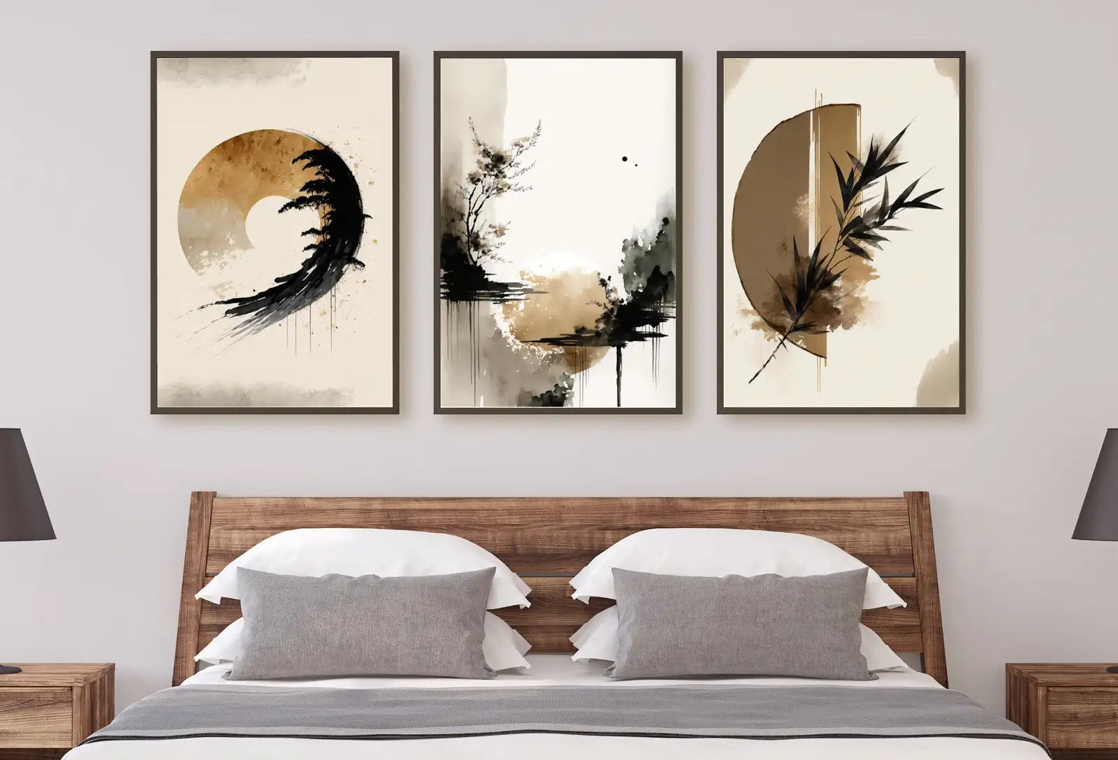 Modern Neutral Abstract Printable Wall Art Set of 3. Black & Beige Wabi Sabi Abstract Prints, Minimalist Zen Gallery Wall, Japandi Wall Art – Printable Wall Art Set (Digital Download)