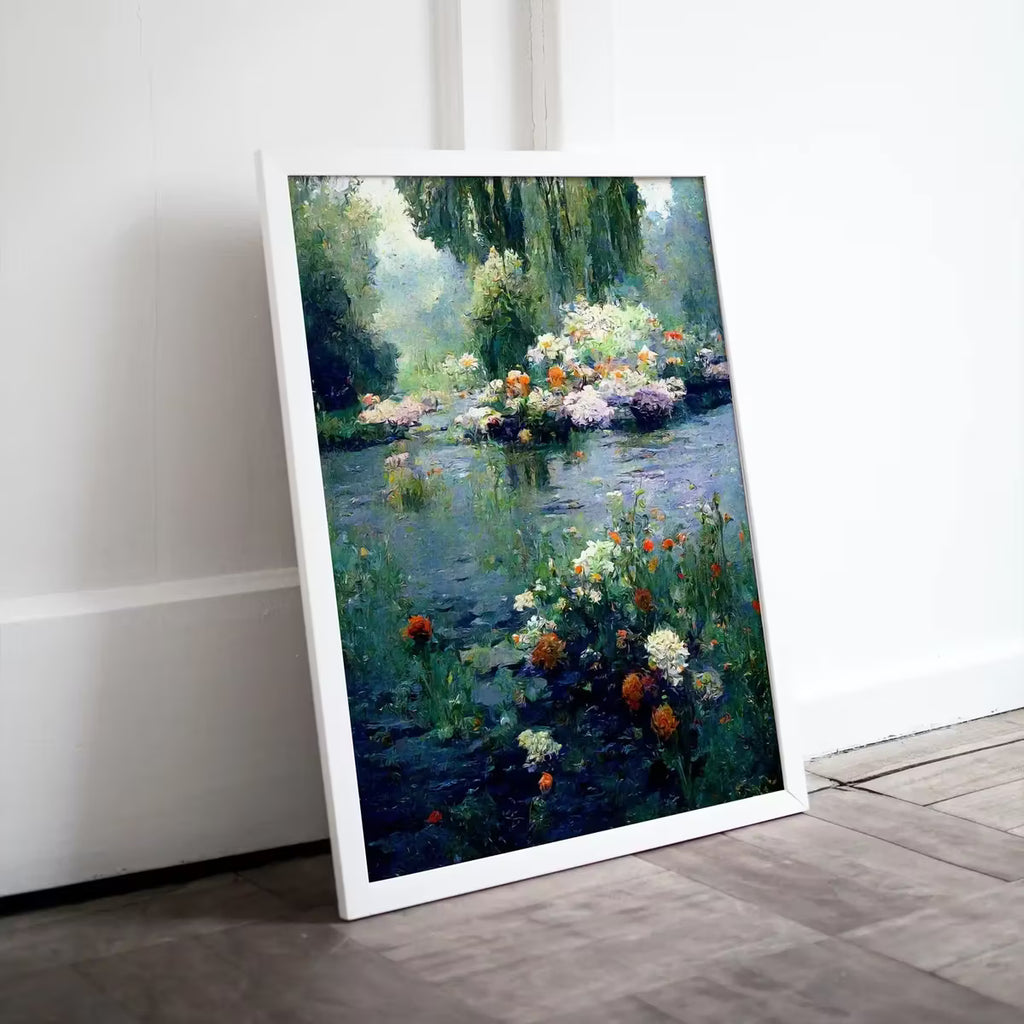Monet Inspired Flowers on River Digital Painting. Instant Download Floral Decor. Monet Botanical Print Printable Wall Art. Abstract Decor – Printable Wall Art