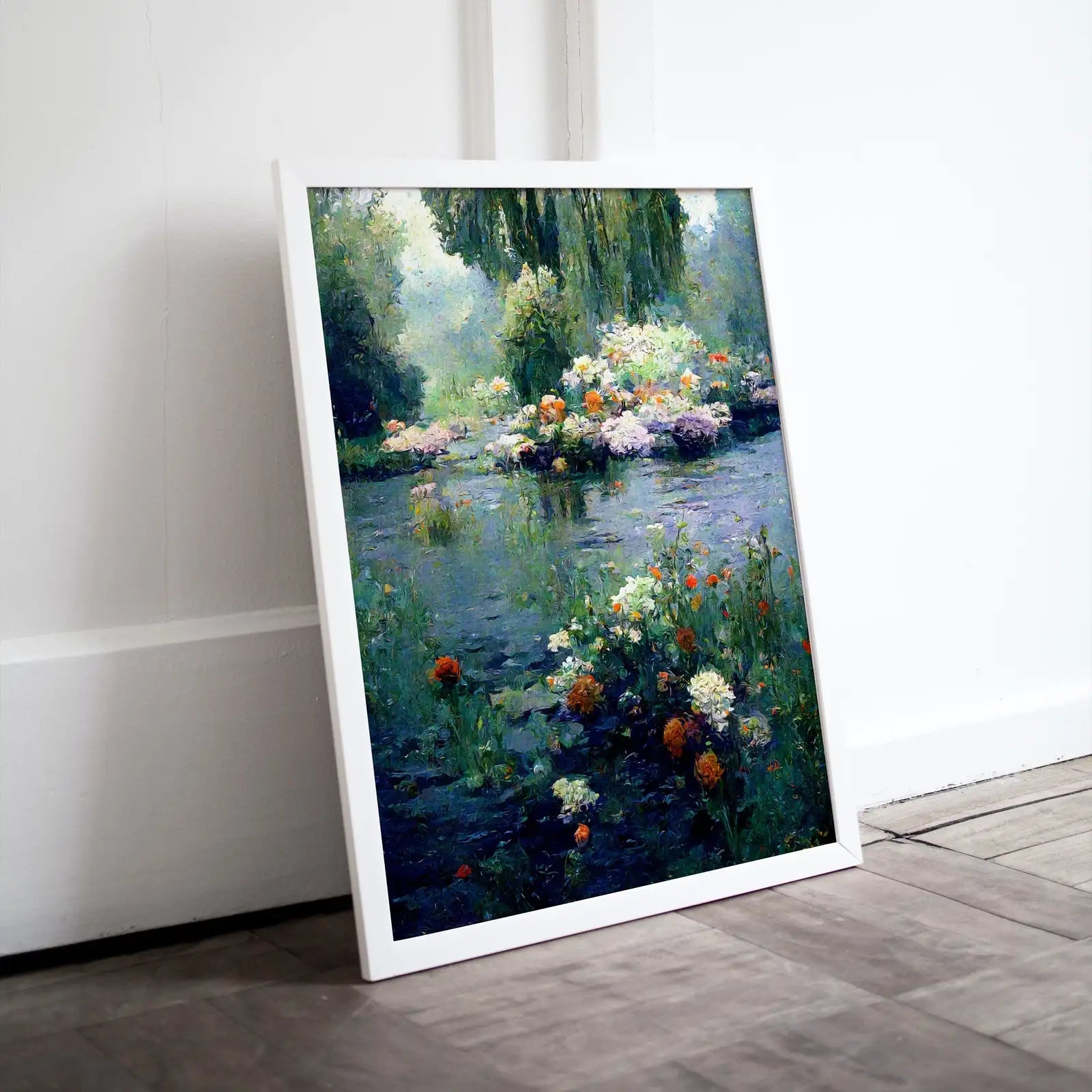 Included artwork preview showing first selection of artworks from Monet Inspired Flowers on River Digital Painting. Instant Download Floral Decor. Monet Botanical Print Printable Wall Art. Abstract Decor.