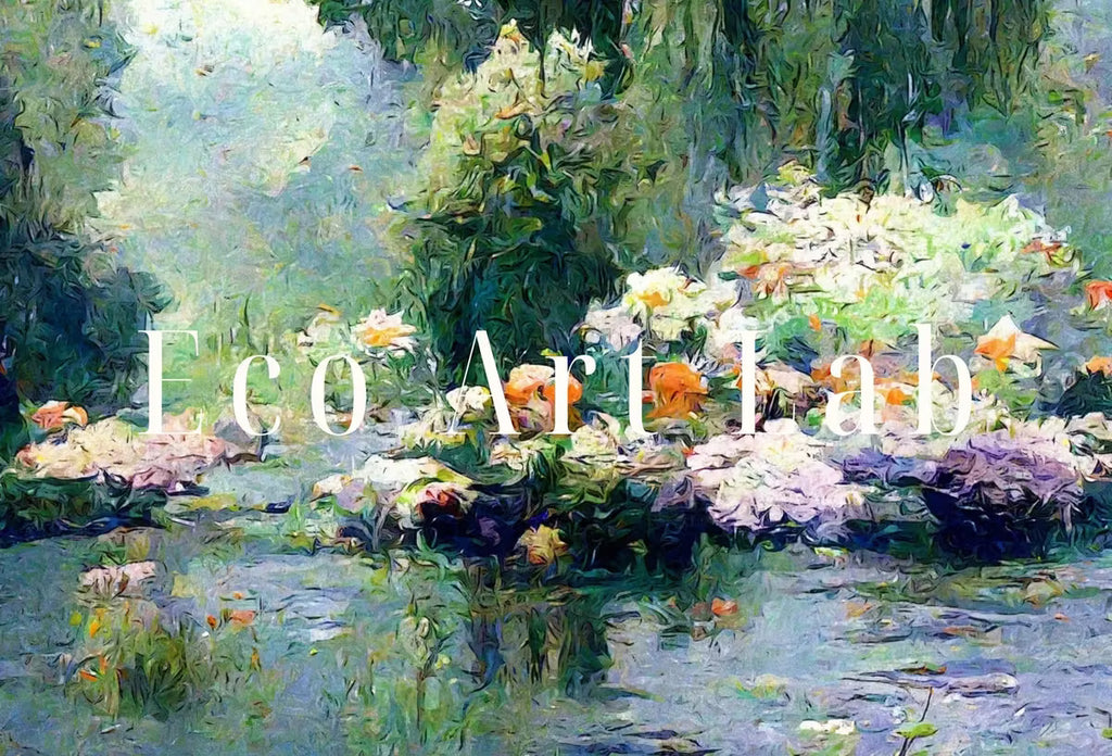 Monet Inspired Flowers on River Digital Painting. Instant Download Floral Decor. Monet Botanical Print Printable Wall Art. Abstract Decor – Printable Wall Art