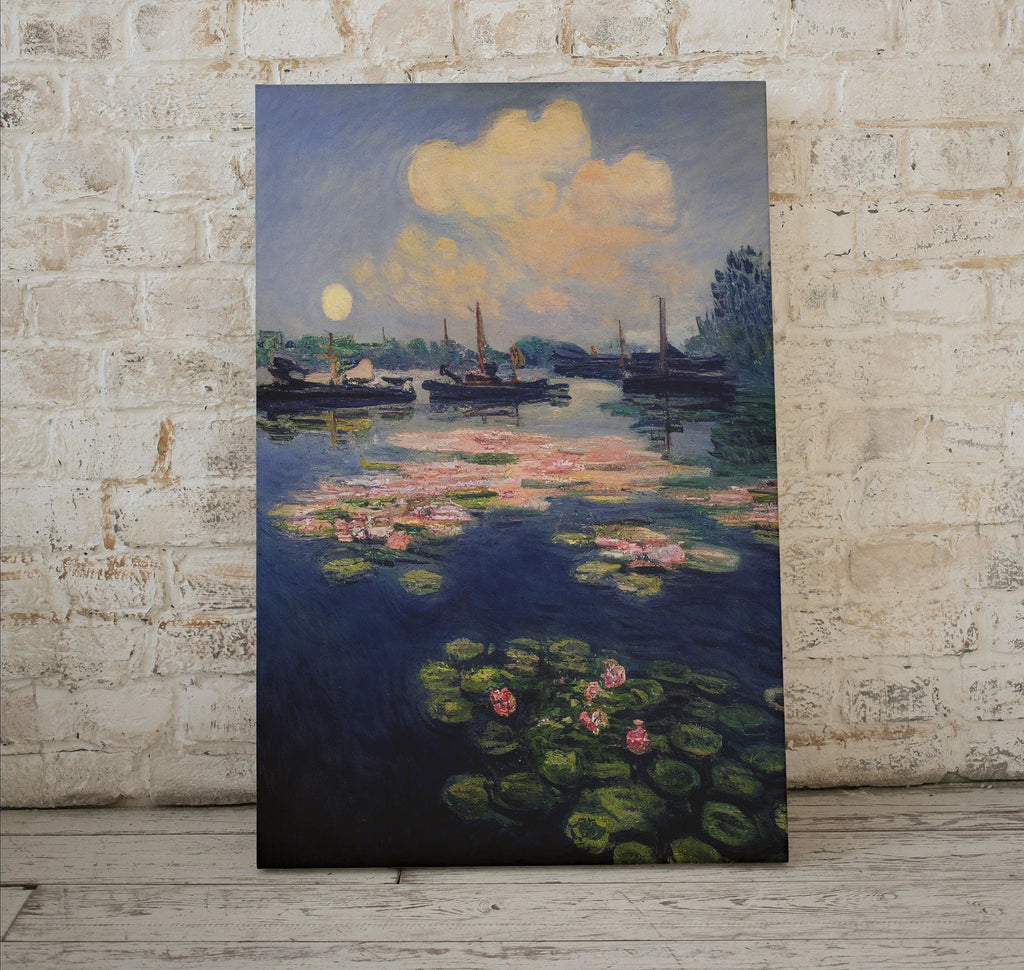 Detail view of artwork from Monet Inspired Lilies on Lake View Digital Painting. Instant Download Floral Decor. Monet Botanical Print Printable Wall Art. Abstract Decor. (variation 1)