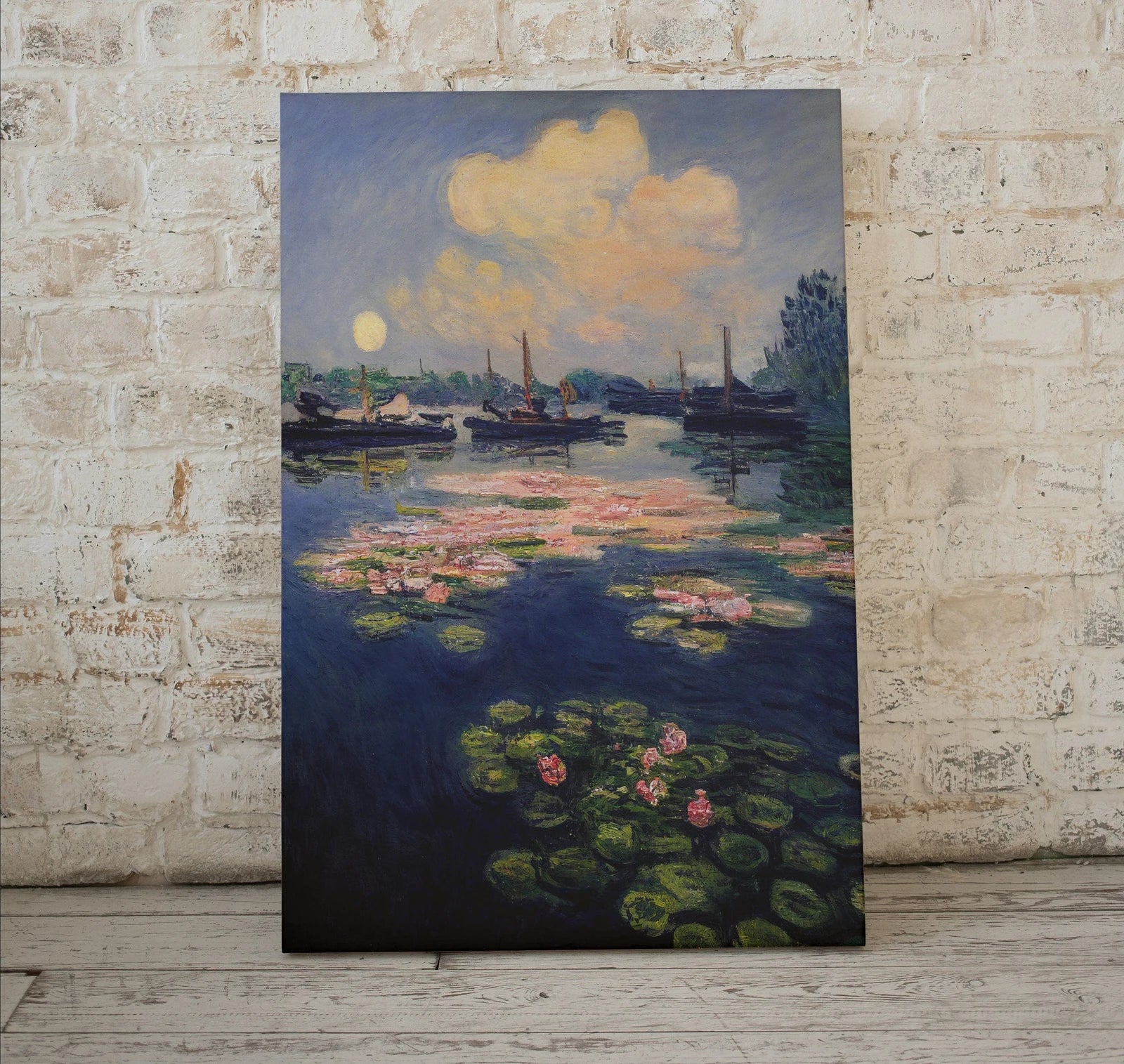 Detail view of artwork from Monet Inspired Lilies on Lake View Digital Painting. Instant Download Floral Decor. Monet Botanical Print Printable Wall Art. Abstract Decor. (variation 1)