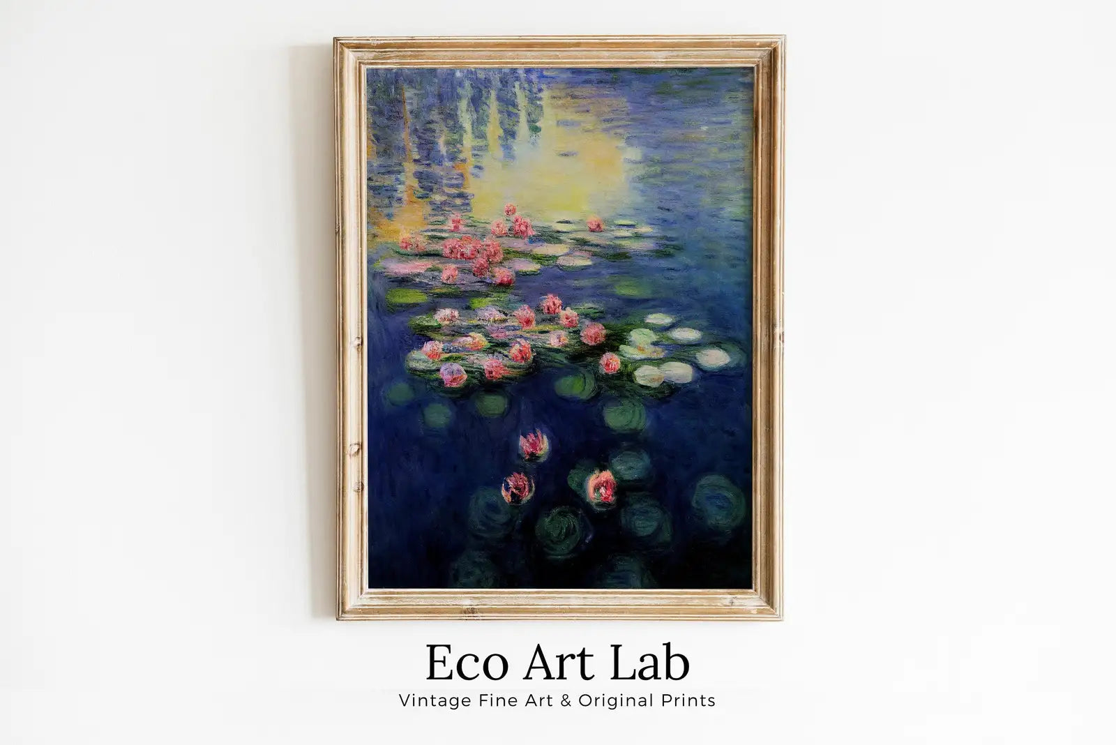 Framed view of Monet Inspired Water Lilies Pond Digital Painting. Instant Download Floral Decor. Monet Botanical Print Printable Wall Art. Abstract Decor – printable wall art digital download.
