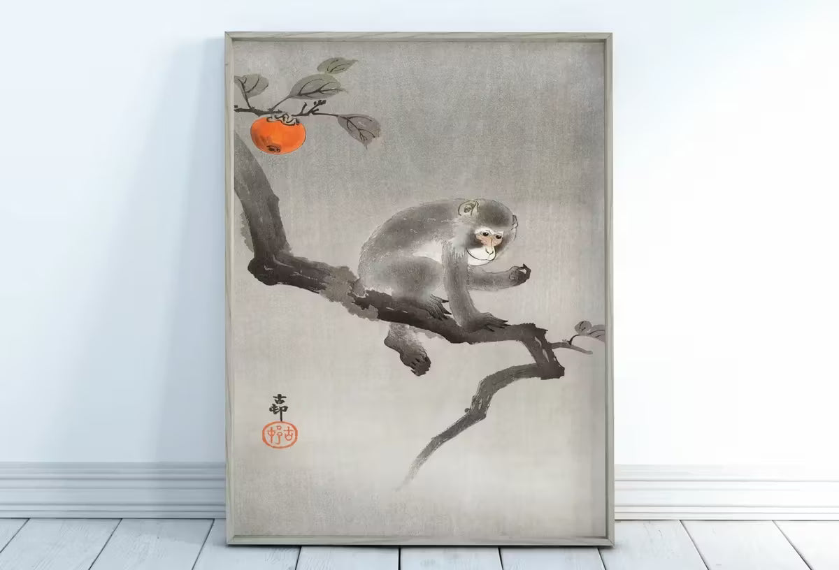 Monkey Print Vintage Japanese Poster Wall Art. Instant Download Monkey Sitting on Branch Japanese Painting. Printable Japanese Monkey Art – Printable Wall Art