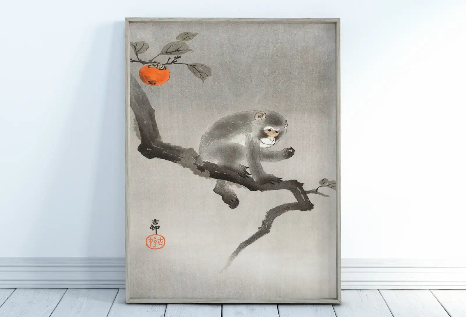 Included artwork preview showing first selection of artworks from Monkey Print Vintage Japanese Poster Wall Art. Instant Download Monkey Sitting on Branch Japanese Painting. Printable Japanese Monkey Art.