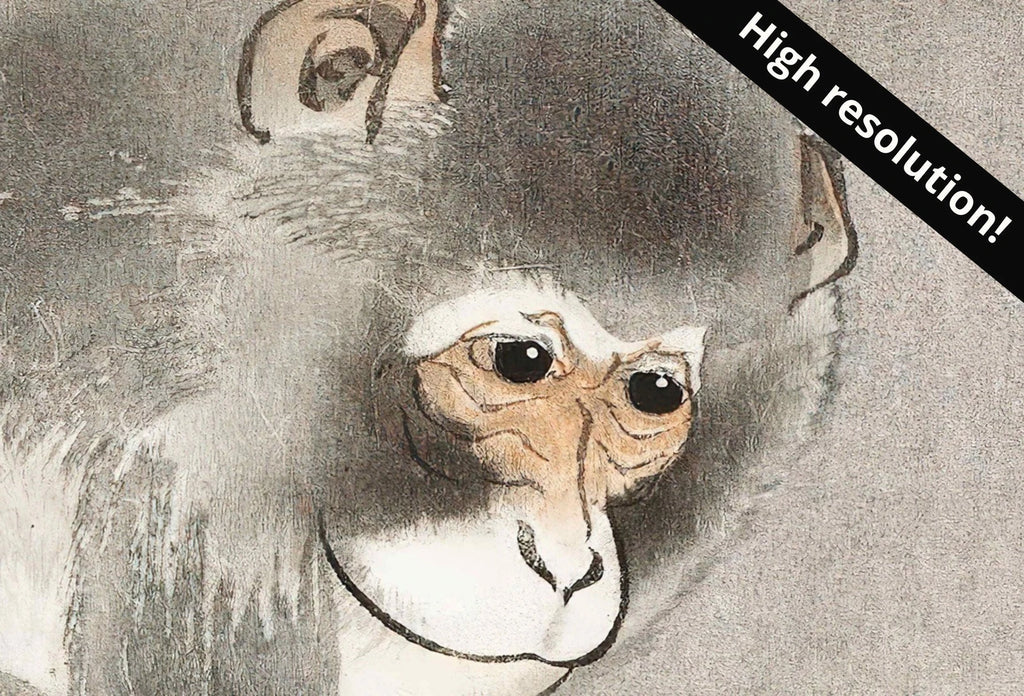Second included artwork preview from Monkey Print Vintage Japanese Poster Wall Art. Instant Download Monkey Sitting on Branch Japanese Painting. Printable Japanese Monkey Art featuring various scenes.