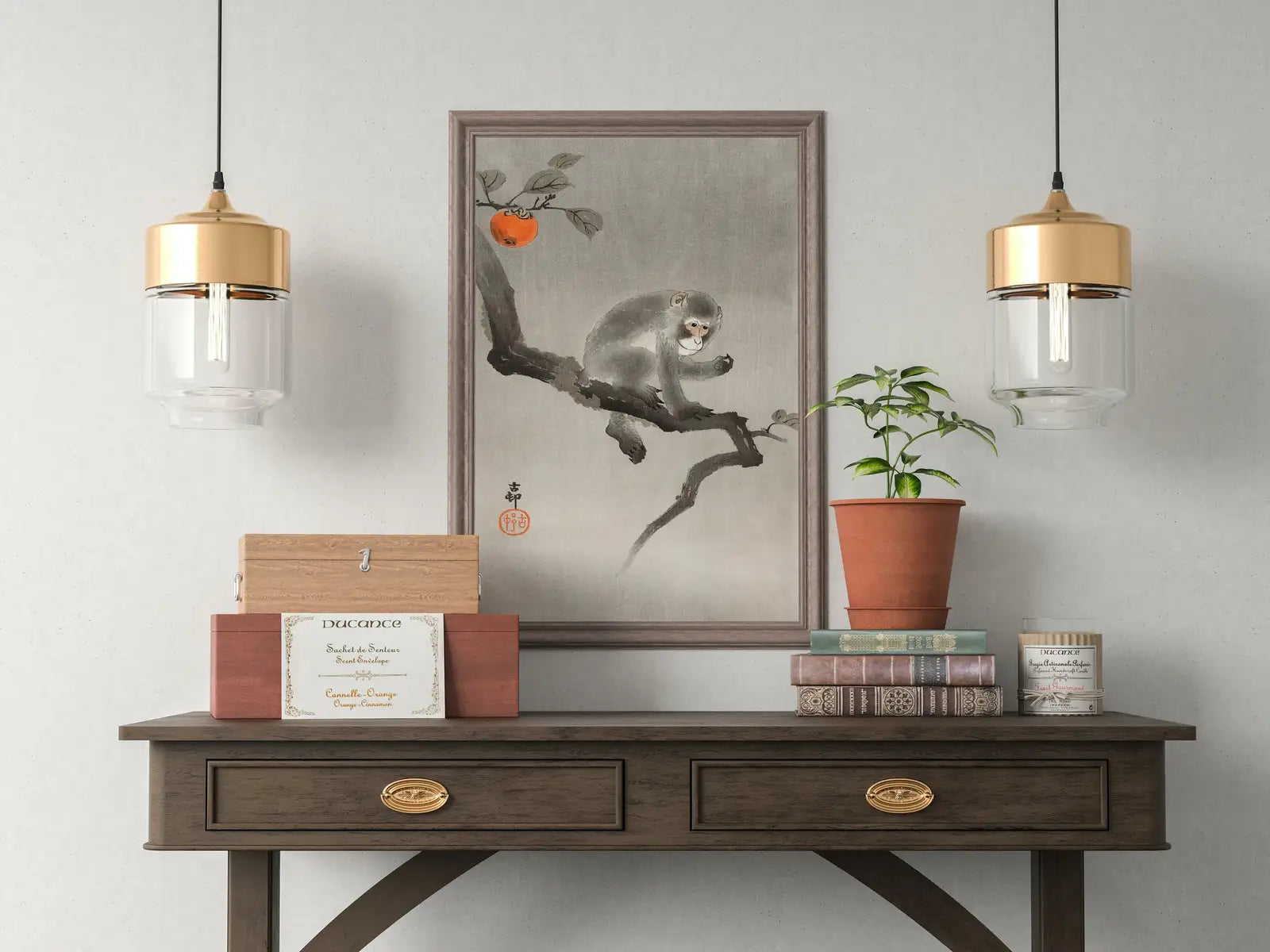 Detail view of artwork from Monkey Print Vintage Japanese Poster Wall Art. Instant Download Monkey Sitting on Branch Japanese Painting. Printable Japanese Monkey Art. (variation 1)