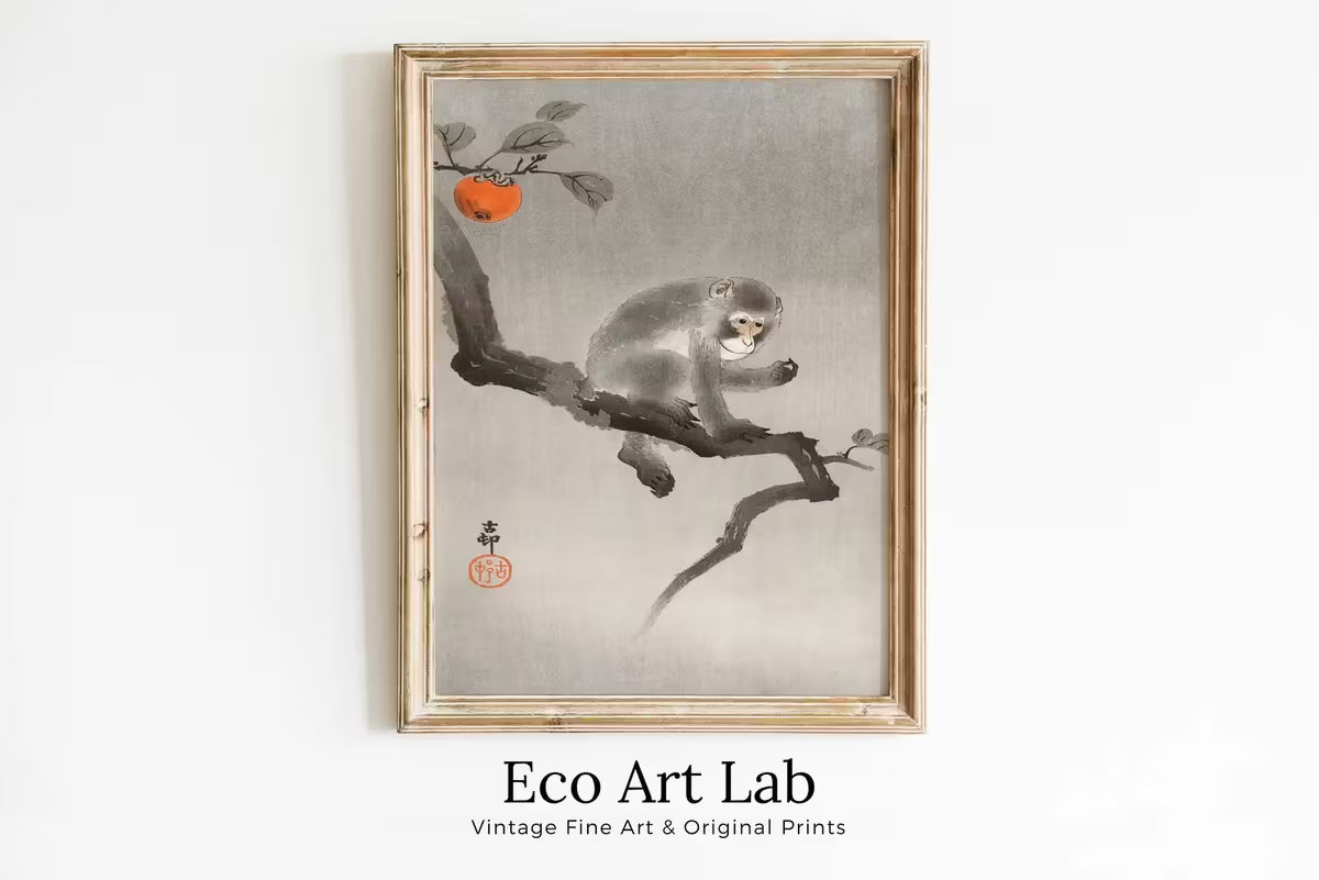Monkey Print Vintage Japanese Poster Wall Art. Instant Download Monkey Sitting on Branch Japanese Painting. Printable Japanese Monkey Art – Printable Wall Art