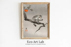 Framed view of Monkey Print Vintage Japanese Poster Wall Art. Instant Download Monkey Sitting on Branch Japanese Painting. Printable Japanese Monkey Art – printable wall art digital download.