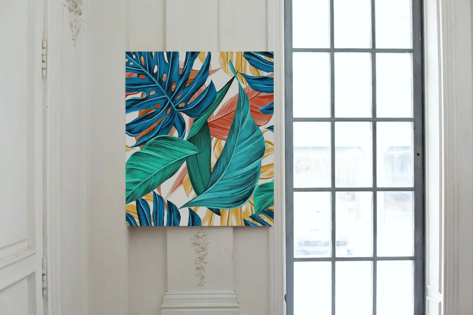 Included artwork preview showing first selection of artworks from Monstera and Palm Leaf Wall Art. Colorful Botanical Prints Instant Download Tropical Wall Decor. Printable Leaf Painting, Tropical Foliage.