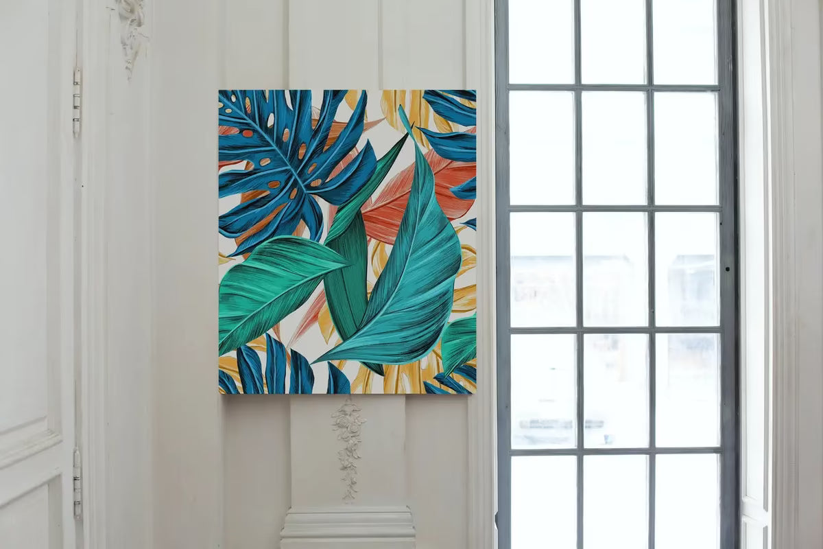 Monstera and Palm Leaf Wall Art. Colorful Botanical Prints Instant Download Tropical Wall Decor. Printable Leaf Painting, Tropical Foliage – Printable Wall Art