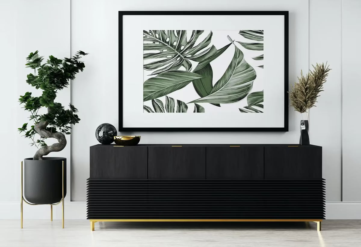 Monstera and Palm Leaf Wall Art. Sage Green Botanical Prints Instant Download Tropical Wall Decor. Printable Leaf Painting, Tropical Foliage – Printable Wall Art