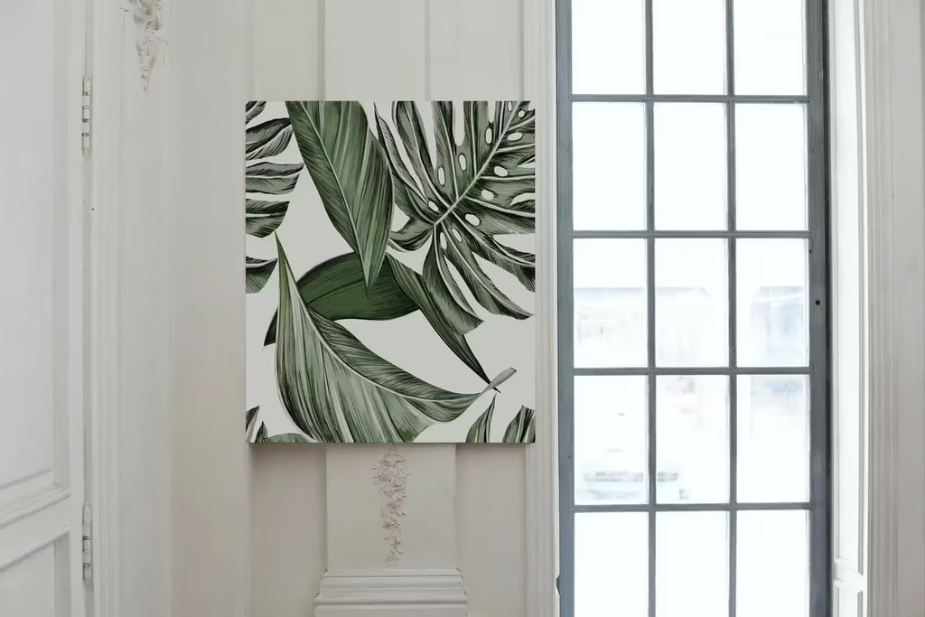 Monstera and Palm Leaf Wall Art. Sage Green Botanical Prints Instant Download Tropical Wall Decor. Printable Leaf Painting, Tropical Foliage – Printable Wall Art