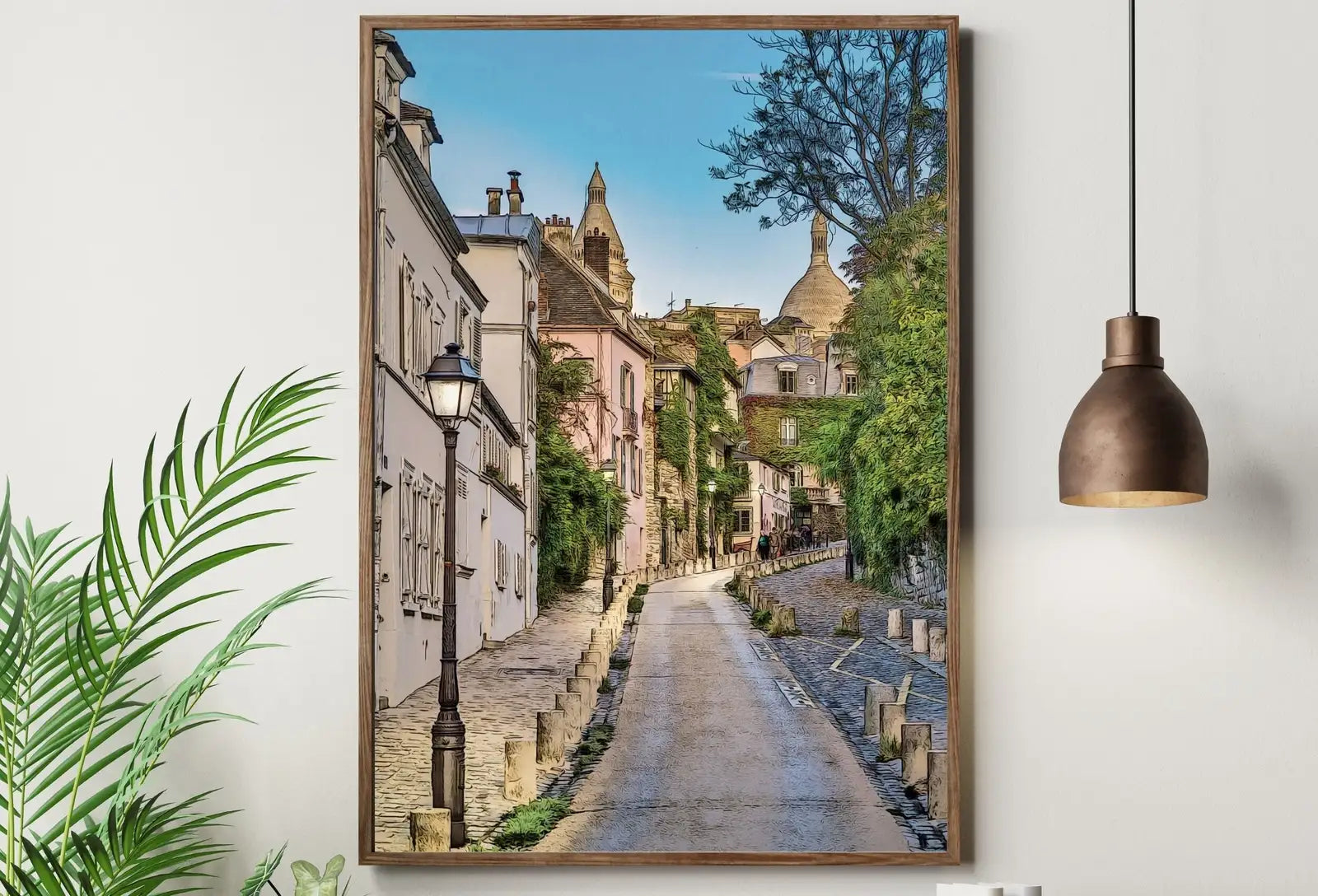 Detail view of artwork from Montmartre Paris City Street View Colorful Landscape Painting, Printable Wall Art, Home or Office Decor, Print Digital Art Instant Download. (variation 1)