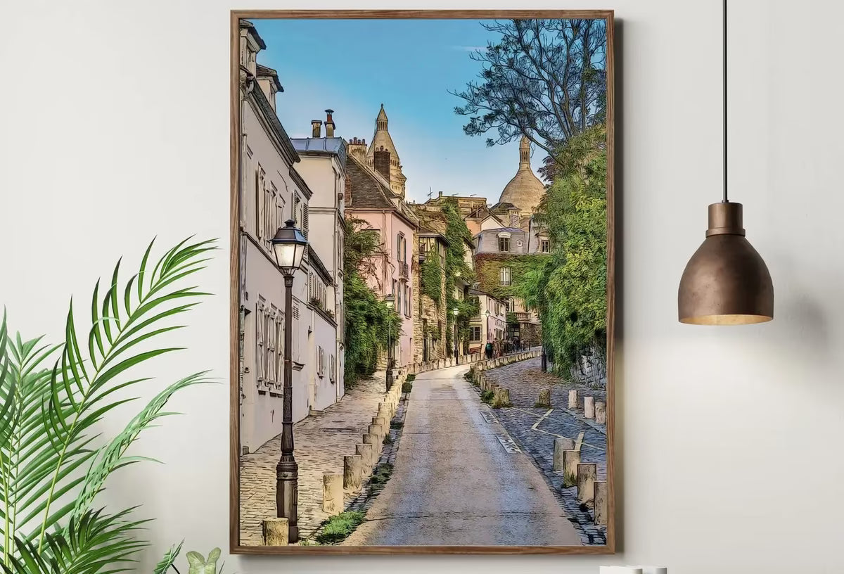 Montmartre Paris City Street View Colorful Landscape Painting, Printable Wall Art, Home or Office Decor, Print Digital Art Instant Download – Printable Wall Art