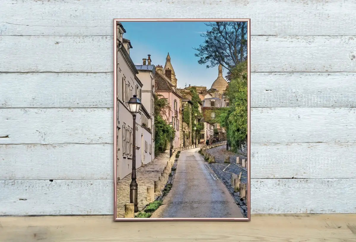 Detail view of artwork from Montmartre Paris City Street View Colorful Landscape Painting, Printable Wall Art, Home or Office Decor, Print Digital Art Instant Download. (variation 2)