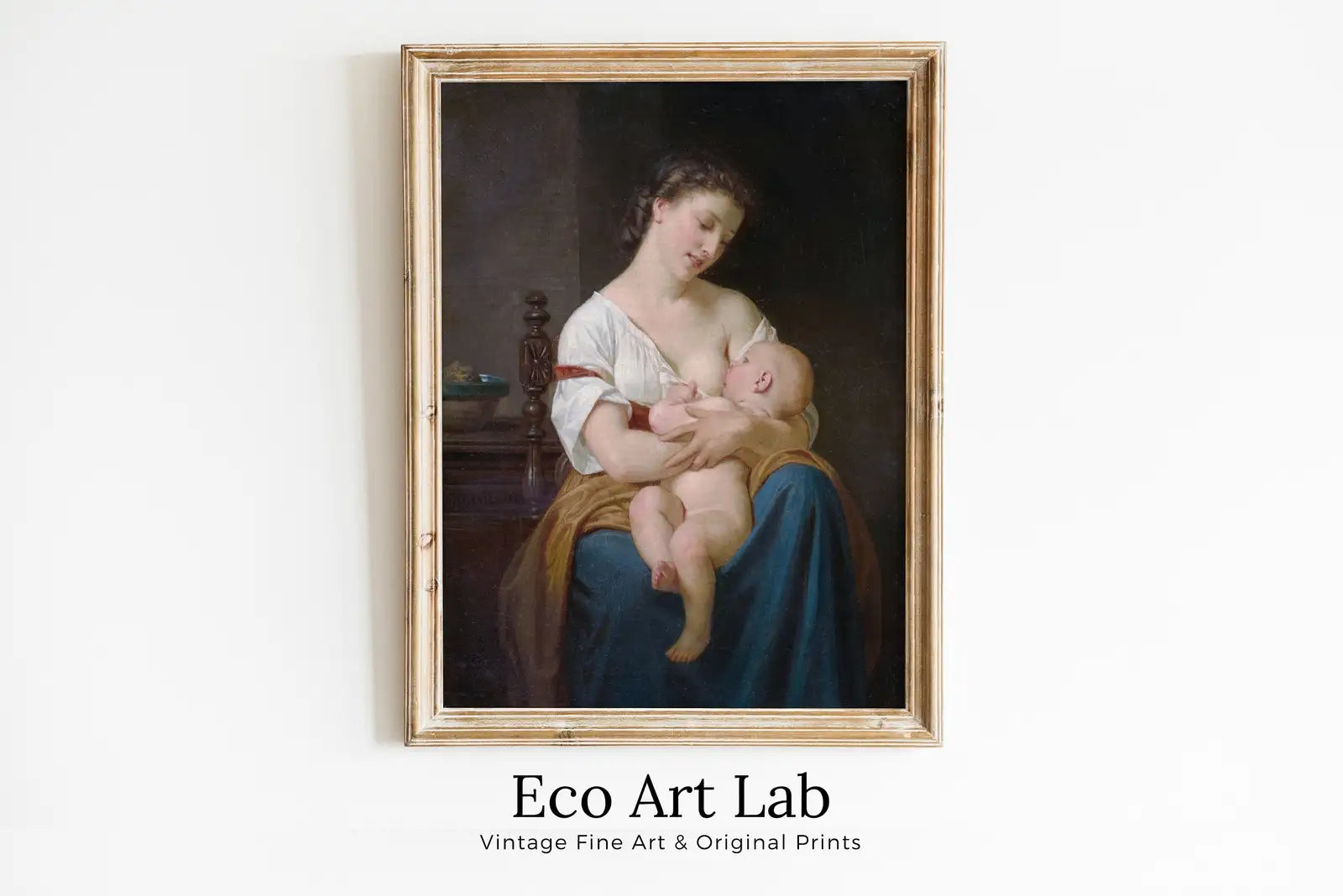 Framed view of Motherhood Art Print. Mother and Child by Hugues Merle. Vintage Mother and Child Painting, Nursery Art. Printable Wall Art. Downloadable Art – printable wall art digital download.