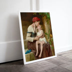 Detail view of artwork from Motherhood Art Print. Mother and Child by Léon Perrault Vintage Mother and Child Painting, Nursery Art. Printable Wall Art. Downloadable Art. (variation 1)