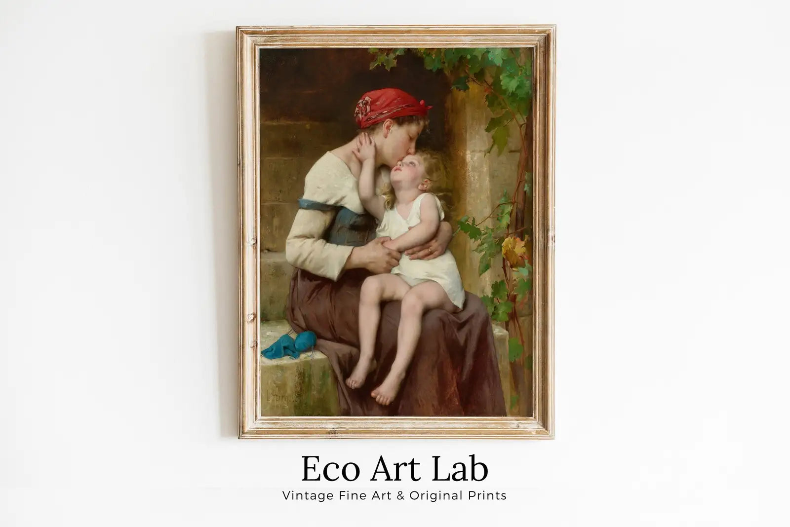Framed view of Motherhood Art Print. Mother and Child by Léon Perrault Vintage Mother and Child Painting, Nursery Art. Printable Wall Art. Downloadable Art – printable wall art digital download.