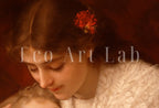 Detail view of artwork from Motherhood Art Print. Pardon Mama by Émile Munier Vintage Mother and Child Painting, Nursery Art. Printable Wall Art. Downloadable Art. (variation 2)