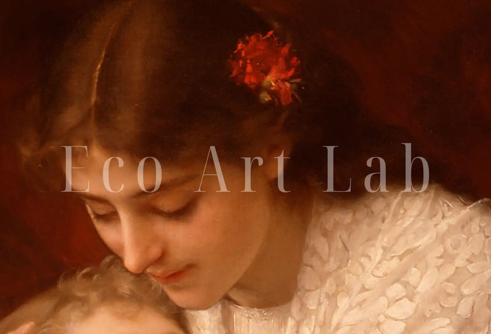 Detail view of artwork from Motherhood Art Print. Pardon Mama by Émile Munier Vintage Mother and Child Painting, Nursery Art. Printable Wall Art. Downloadable Art. (variation 2)