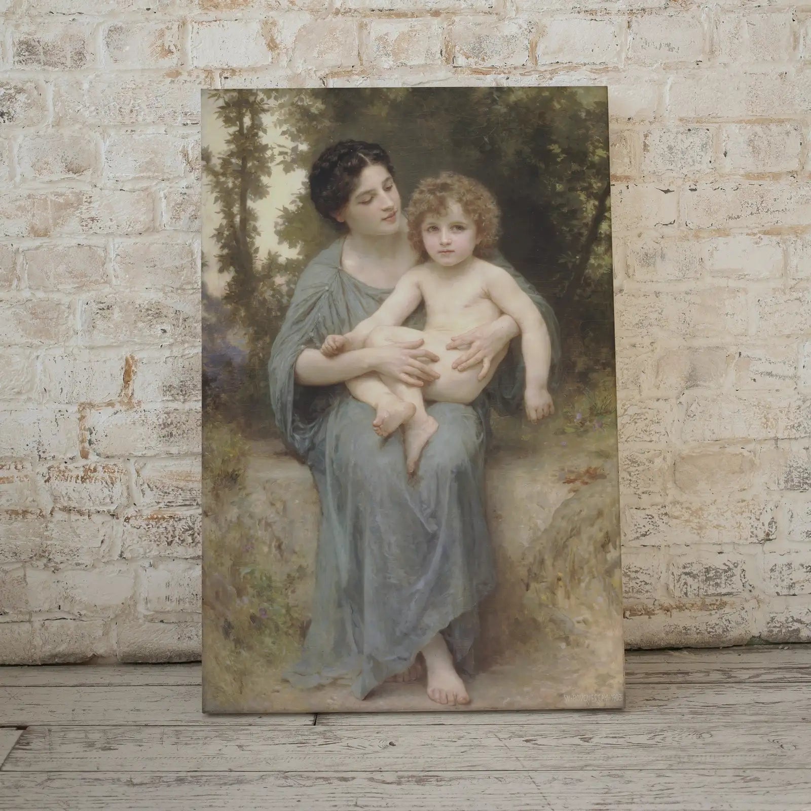 Detail view of artwork from Motherhood Art Print. Vintage Mother and Child Painting, Nursery Art. Printable Wall Art. Downloadable Art. Vintage Portrait Painting.. (variation 1)
