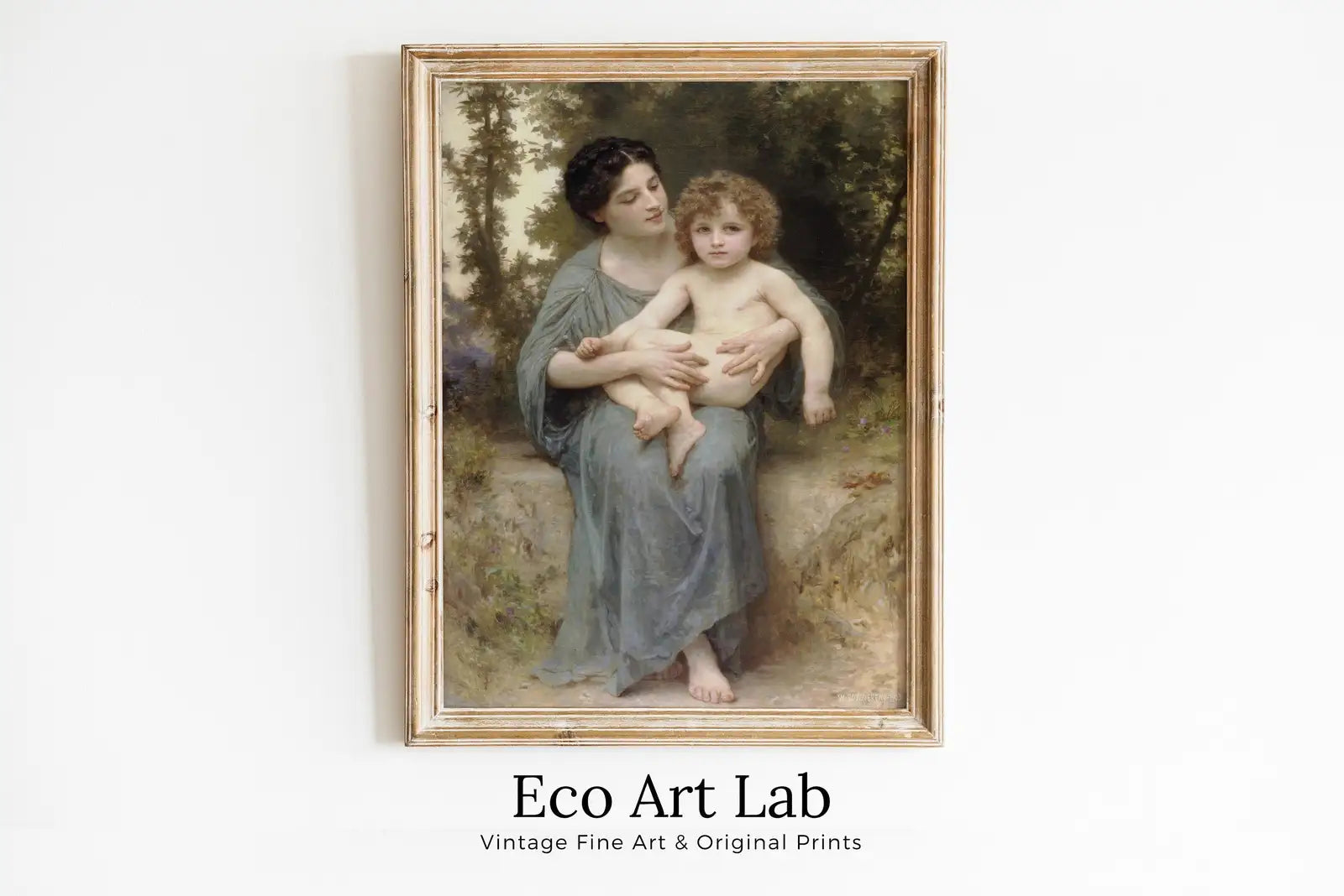 Framed view of Motherhood Art Print. Vintage Mother and Child Painting, Nursery Art. Printable Wall Art. Downloadable Art. Vintage Portrait Painting. – printable wall art digital download.