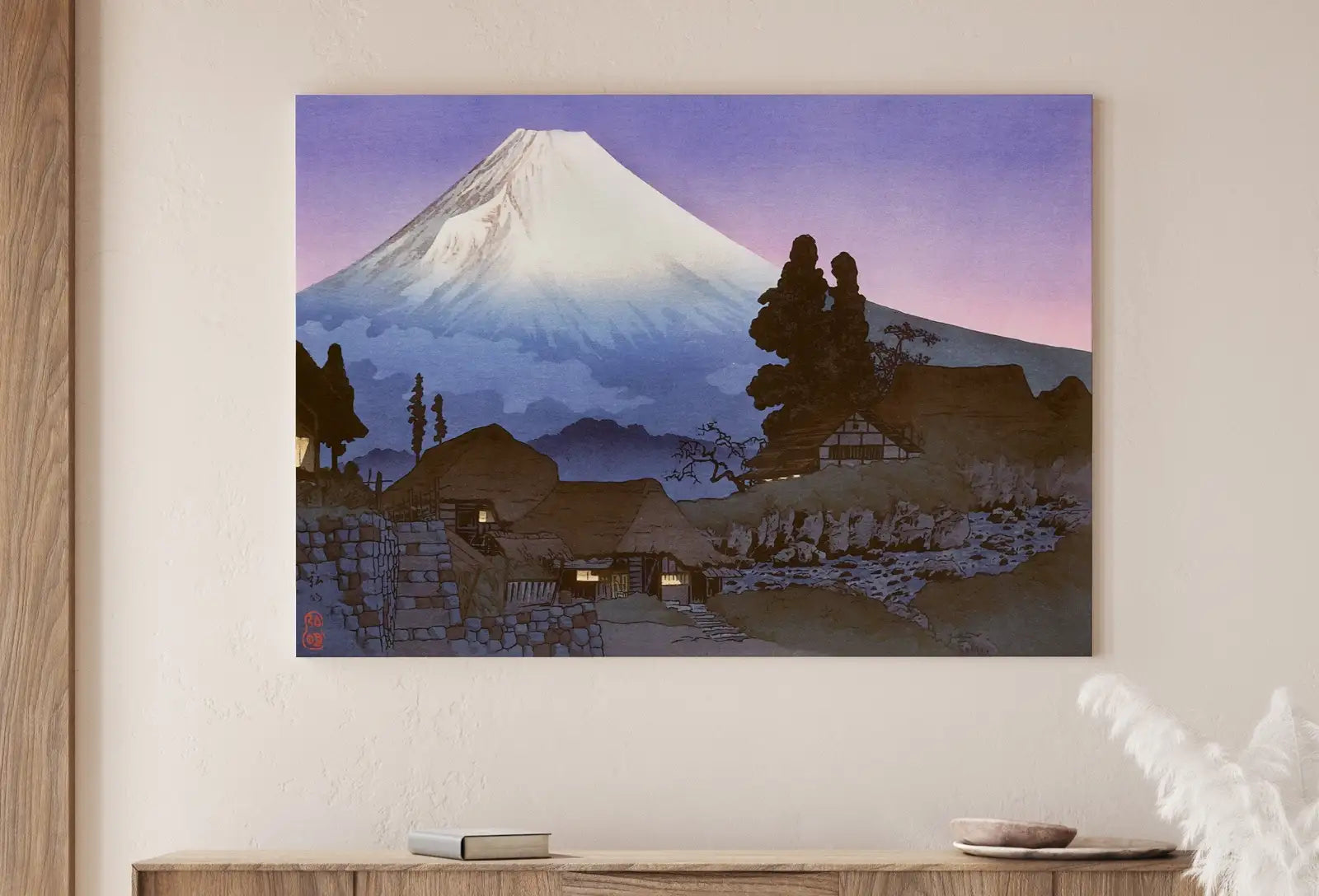 Detail view of artwork from Mount Fuji Landscape Vintage Japanese Painting. Wall Art Printable Poster. 20th Century Japanese Vintage Art Print. Japanese Mountain Decor. (variation 1)