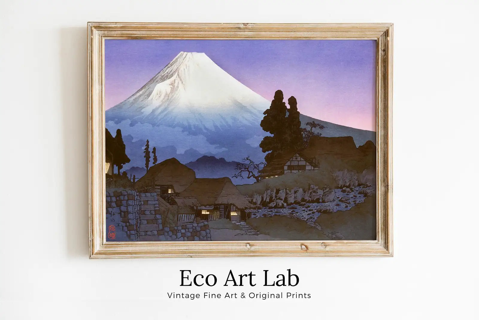 Framed view of Mount Fuji Landscape Vintage Japanese Painting. Wall Art Printable Poster. 20th Century Japanese Vintage Art Print. Japanese Mountain Decor – printable wall art digital download.