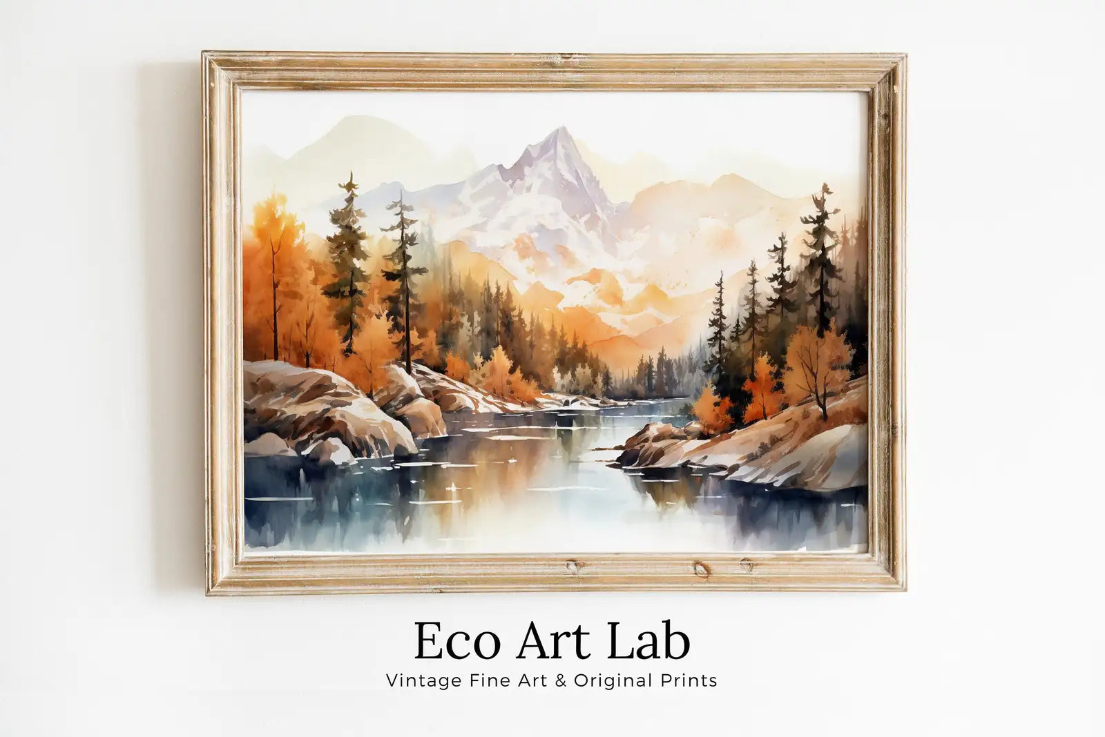 Included artwork preview showing first selection of artworks from Mountain Forest & River Fall Watercolor Painting. Colorful Forest Landscape. Printable Nature Art. Mountain Forest Art. Printable Wall Art.