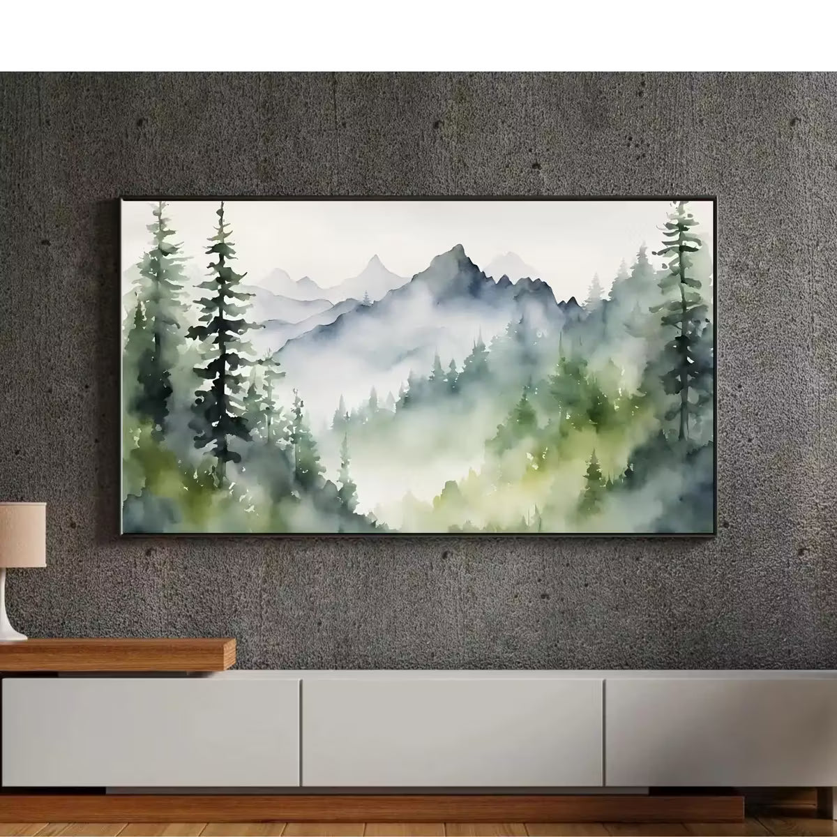 Mountain Forest Watercolor Art. Frame TV 4K Artwork. Colorful Nature Landscape Decor. – Frame TV  Art
