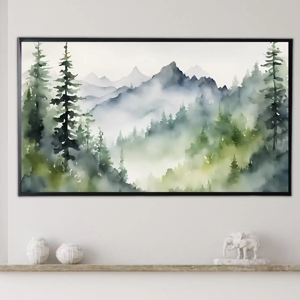 Mountain Forest Watercolor Art. Frame TV 4K Artwork. Colorful Nature Landscape Decor. – Frame TV  Art