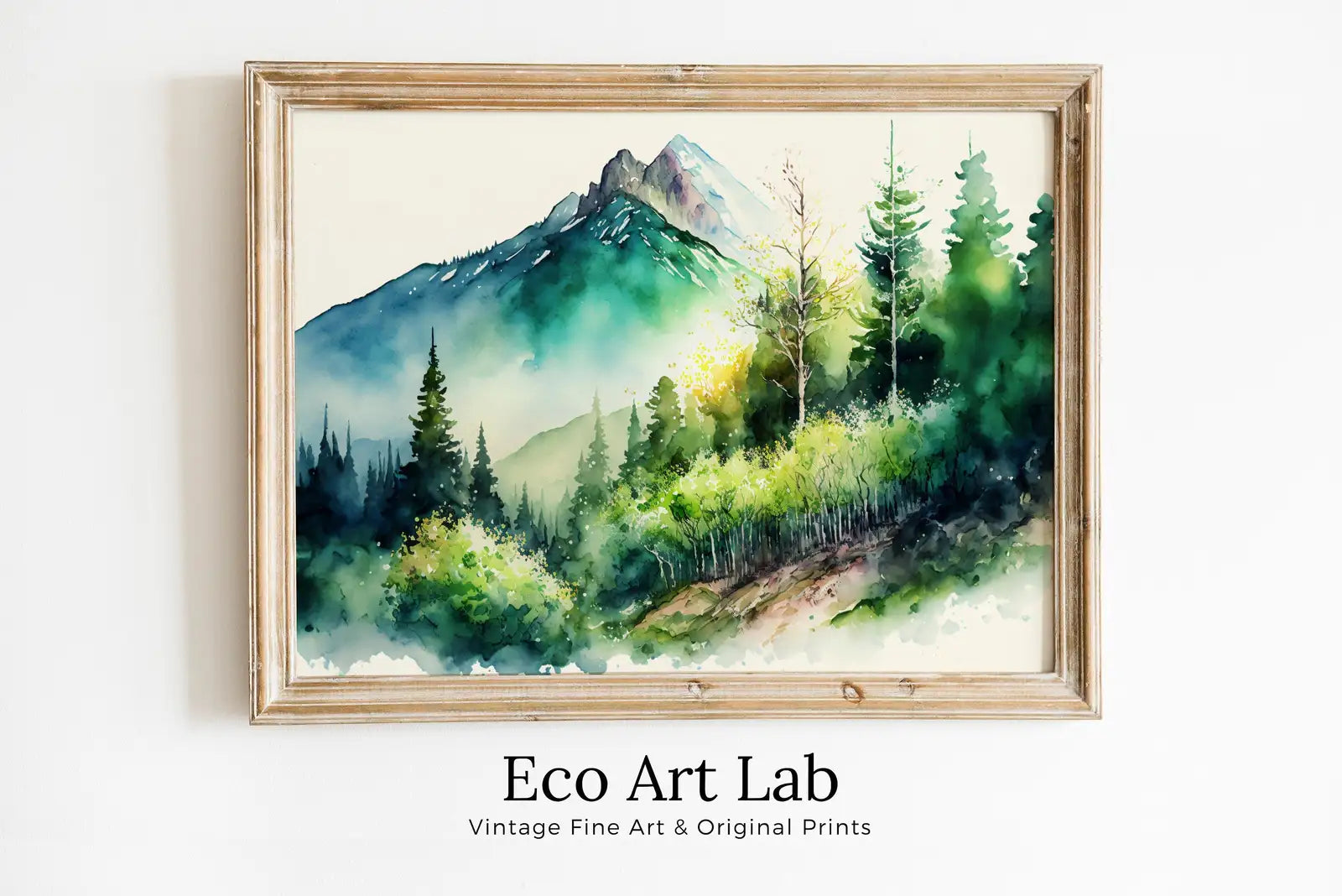 Included artwork preview showing first selection of artworks from Mountain & Forest Watercolor Painting Print. Forest Landscape Printable. Printable Wall Art. Digital Art. Nature Decor. Mountain Forest Art.