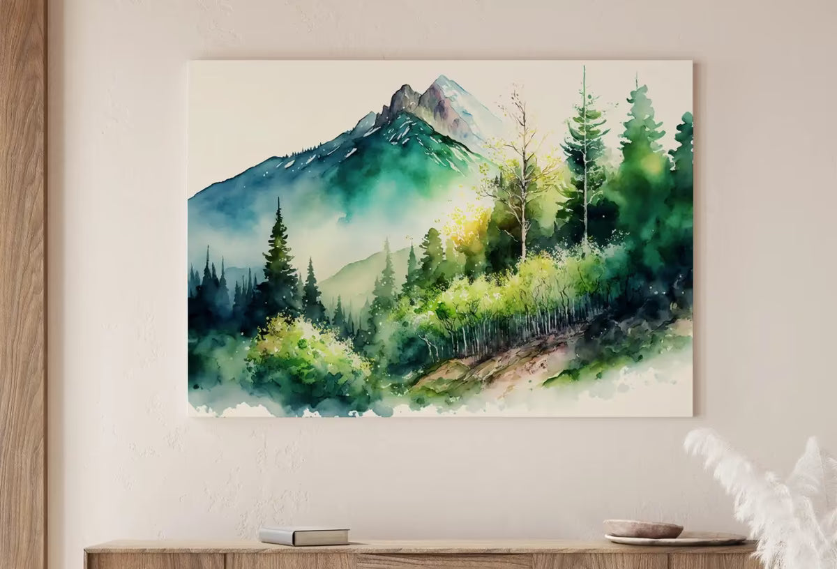 Mountain & Forest Watercolor Painting Print. Forest Landscape Printable. Printable Wall Art. Digital Art. Nature Decor. Mountain Forest Art – Printable Wall Art
