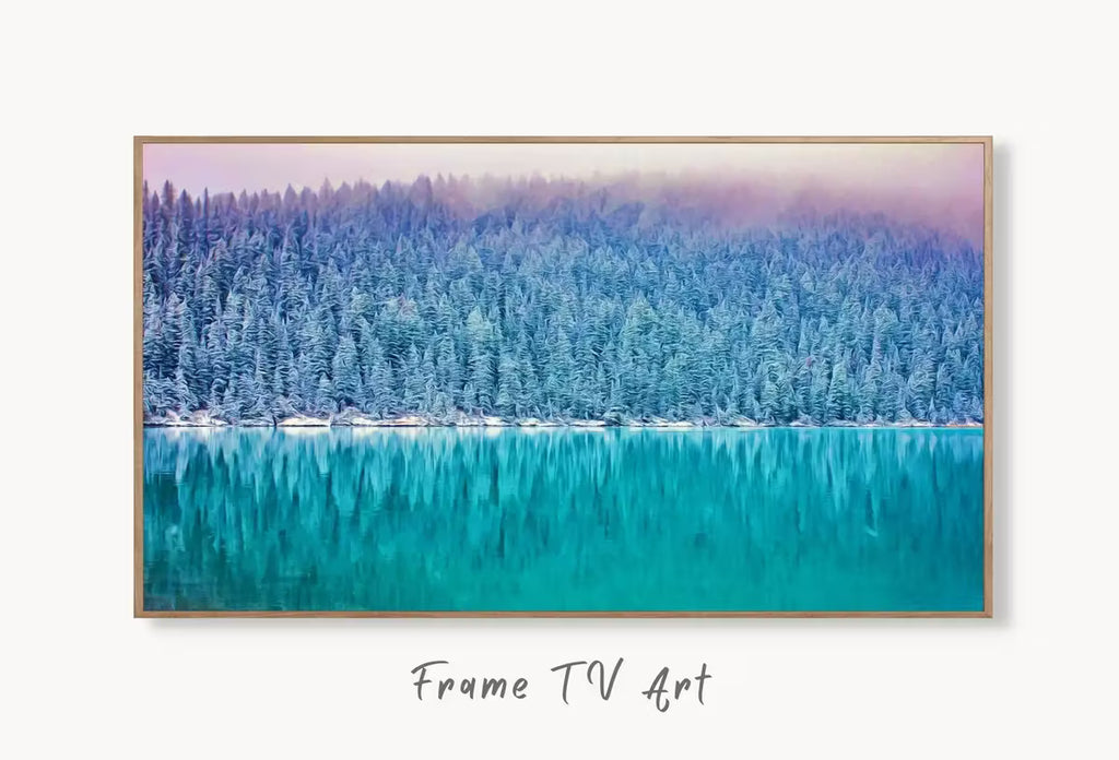 Mountain Lake Landscape Frame TV Art. Winter Art, , Digital Art for Tv, Winter Digital Art Frame TV Art – Frame TV  Art