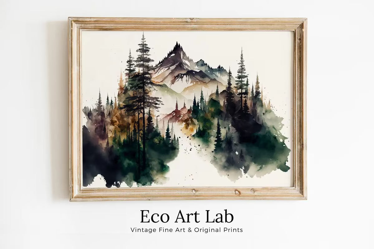 Mountain Landscape Forest Art. Watercolor Forest Printable. Printable Wall Art. Green Forest Trees Painting Print. Digital Art. Nature Decor – Printable Wall Art
