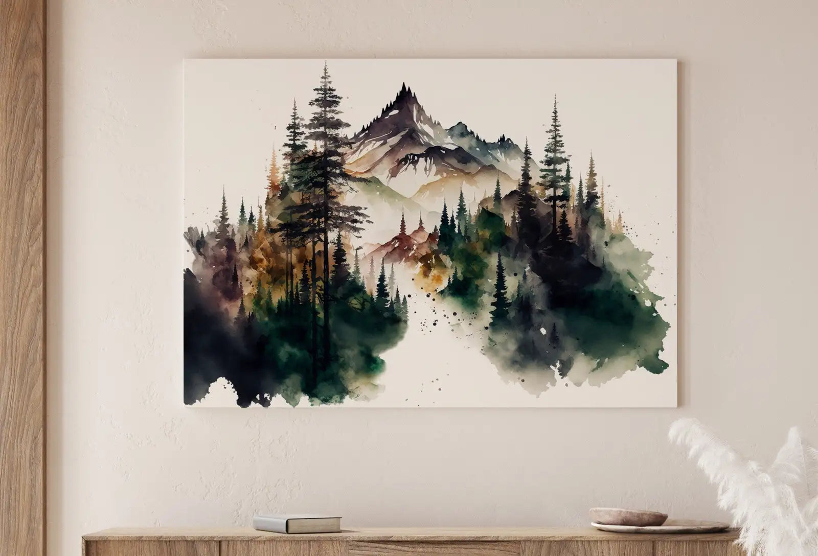 Second included artwork preview from Mountain Landscape Forest Art. Watercolor Forest Printable. Printable Wall Art. Green Forest Trees Painting Print. Digital Art. Nature Decor featuring various scenes.
