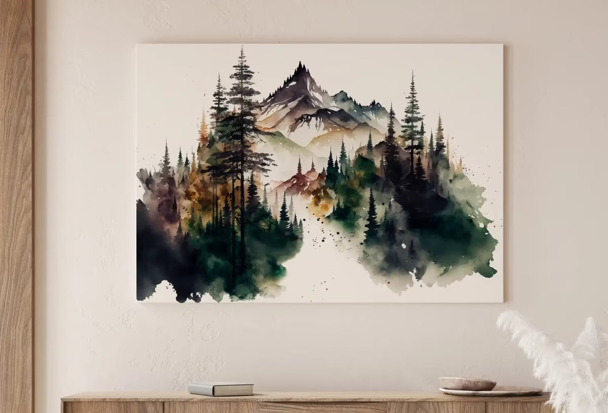 Mountain Landscape Forest Art. Watercolor Forest Printable. Printable Wall Art. Green Forest Trees Painting Print. Digital Art. Nature Decor – Printable Wall Art