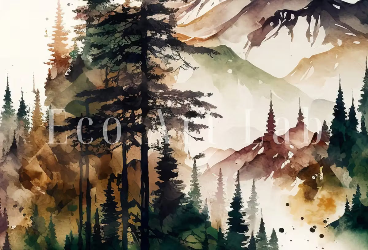 Mountain Landscape Forest Art. Watercolor Forest Printable. Printable Wall Art. Green Forest Trees Painting Print. Digital Art. Nature Decor – Printable Wall Art