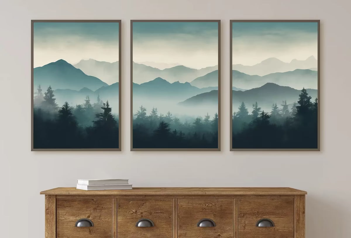 Mountain Print Set of 3. Abstract Landscape Watercolor Mountain. Nature Prints. Modern Minimal Wall Decor. Digital Pine Forest wall Art – Printable Wall Art Set