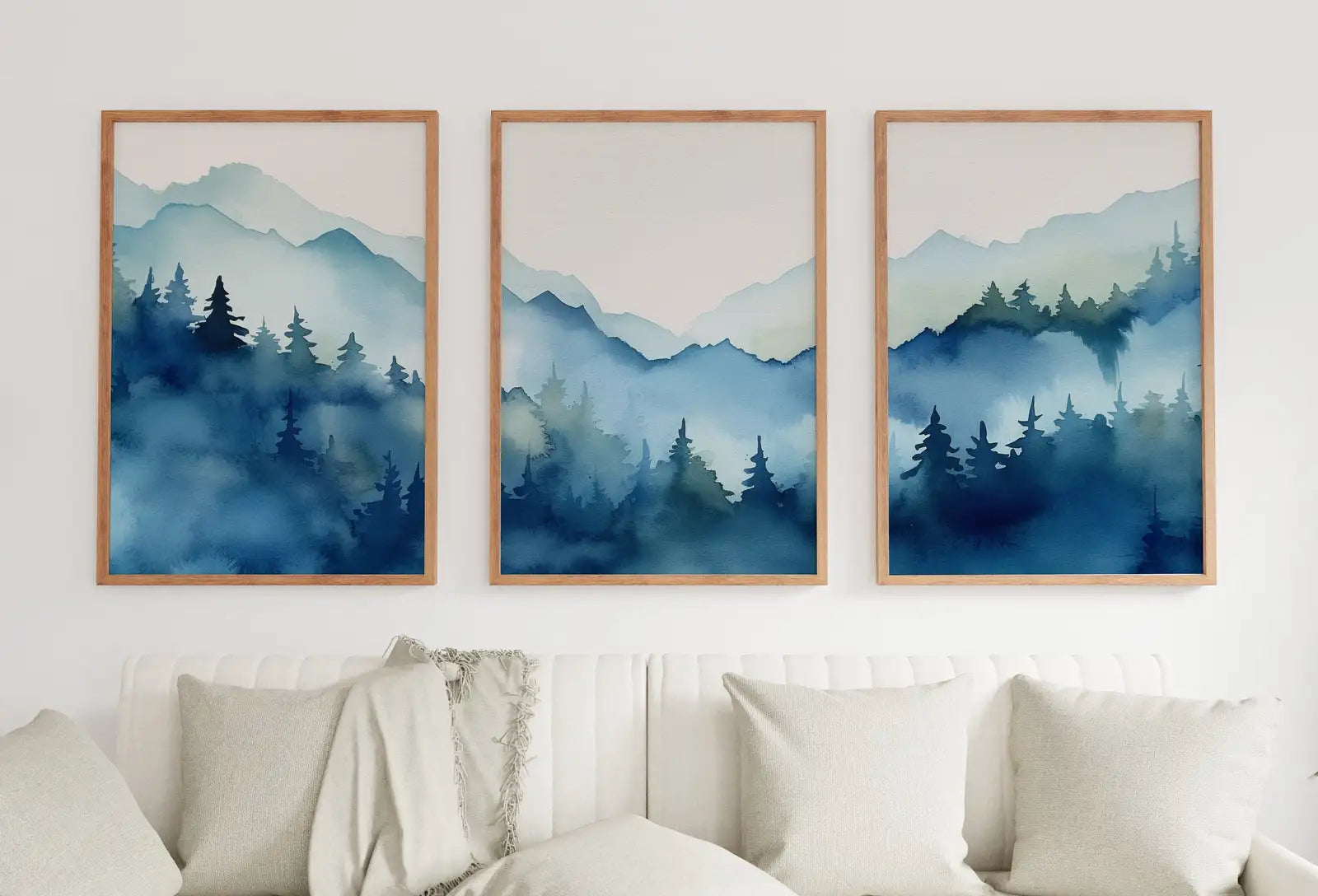 Mountain Print Set of 3 | Watercolor Blue Mountain | Abstract Landscape | Nature Print Set | Modern Minimal Decor | Pine Forest Wall Art – Printable Wall Art Set (Digital Download) – Digital Download