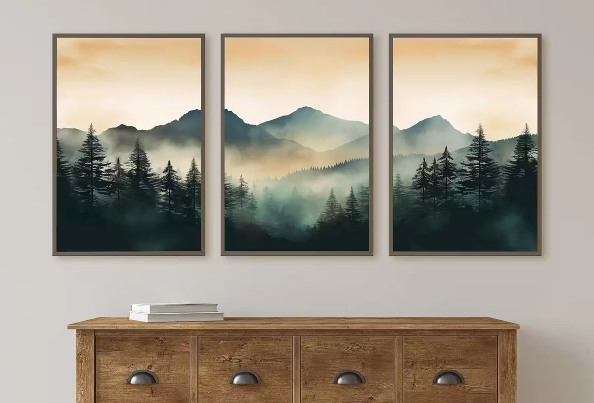 Mountain Prints Set of 3. Nature Prints Set. Watercolor Green Mountain. Abstract Landscape. Modern Minimal Wall Decor. Pine Forest wall Art – Printable Wall Art Set