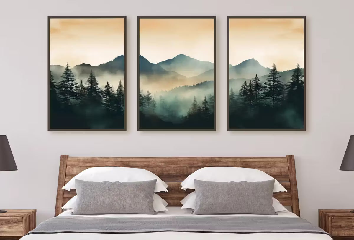 Mountain Prints Set of 3. Nature Prints Set. Watercolor Green Mountain. Abstract Landscape. Modern Minimal Wall Decor. Pine Forest wall Art – Printable Wall Art Set