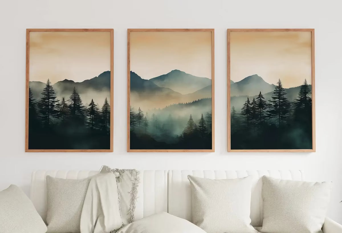 Mountain Prints Set of 3. Nature Prints Set. Watercolor Green Mountain. Abstract Landscape. Modern Minimal Wall Decor. Pine Forest wall Art – Printable Wall Art Set