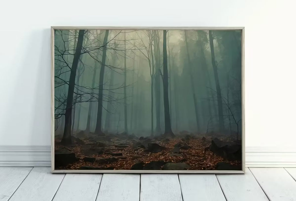 Mysterious Foggy Woods Forest Landscape Art. Trees Printable Wall Art, for Home or Office Decor, Nature Print Digital Art Instant Download – Printable Wall Art